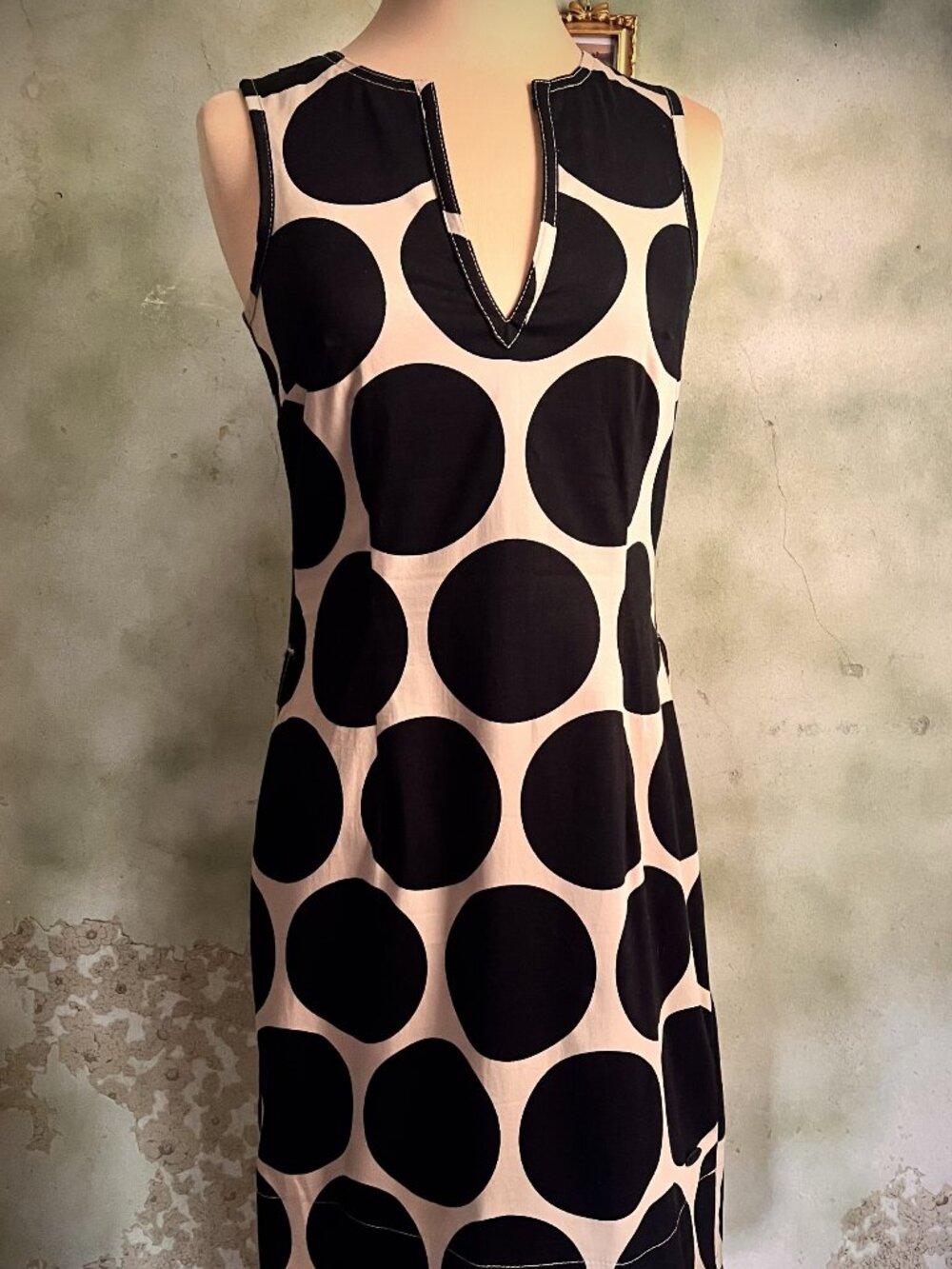 DEPT Black & Cream Oversized Polka Dot Mod Shift Dress XS